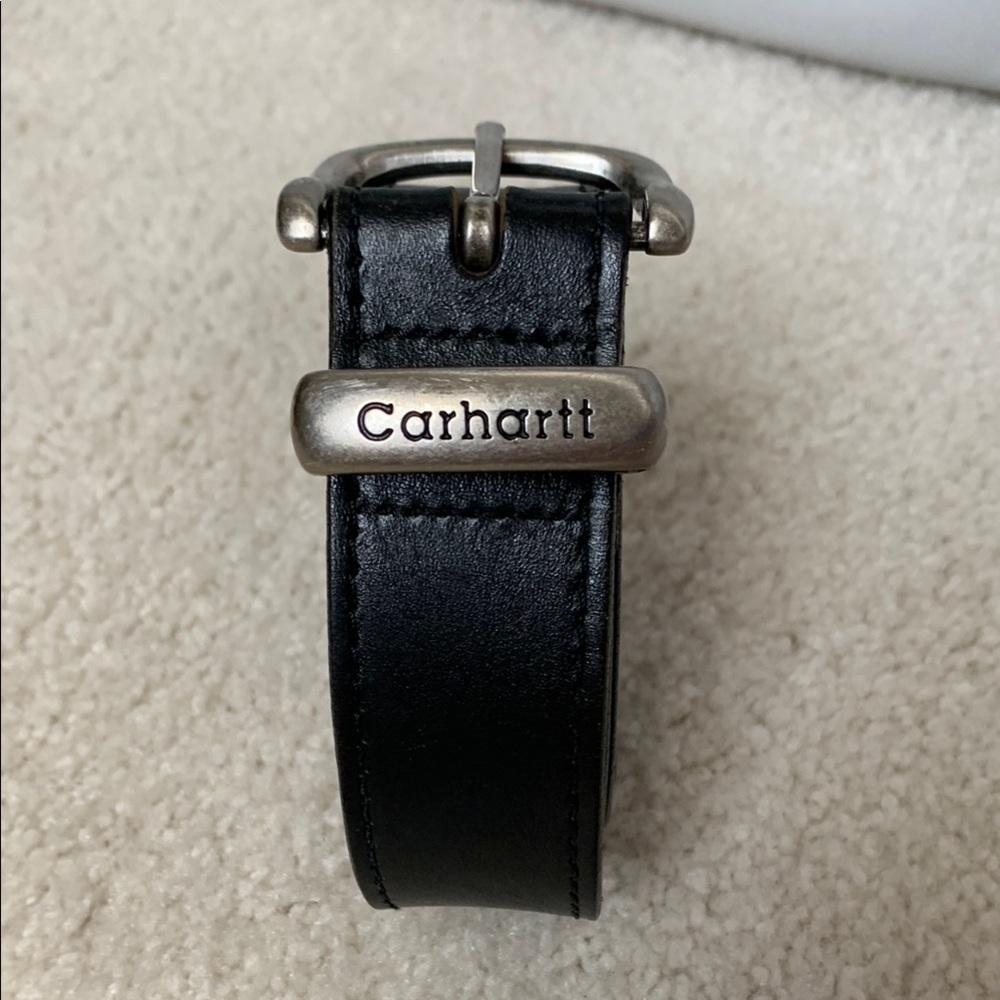Carhartt Leather Belt Men’s 44.5” Black and Brushed Silver